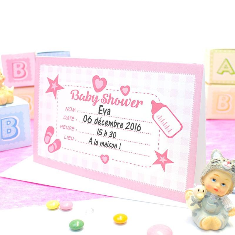 Carte D Invitation Rose Originale Pour Baby Shower Dragees Anahita