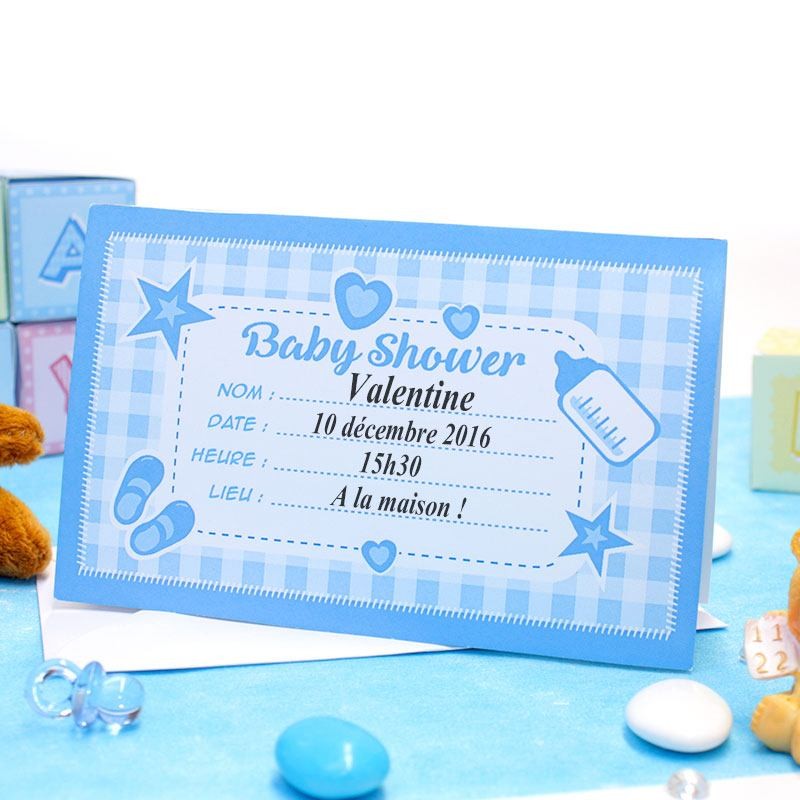 Carte D Invitation Bleue Originale Pour Baby Shower Dragees Anahita