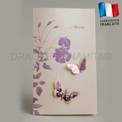 Carte menu mariage thème papillon violet