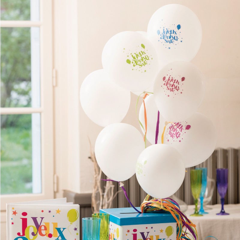 8 ballons joyeux anniversaire multi-color - contenants à dragées pas cher