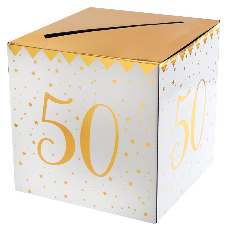 boite anniversaire 50 ans Urne Anniversaire 50 Ans Blanc Et Or Elegante Dragees Anahita boite anniversaire 50 ans