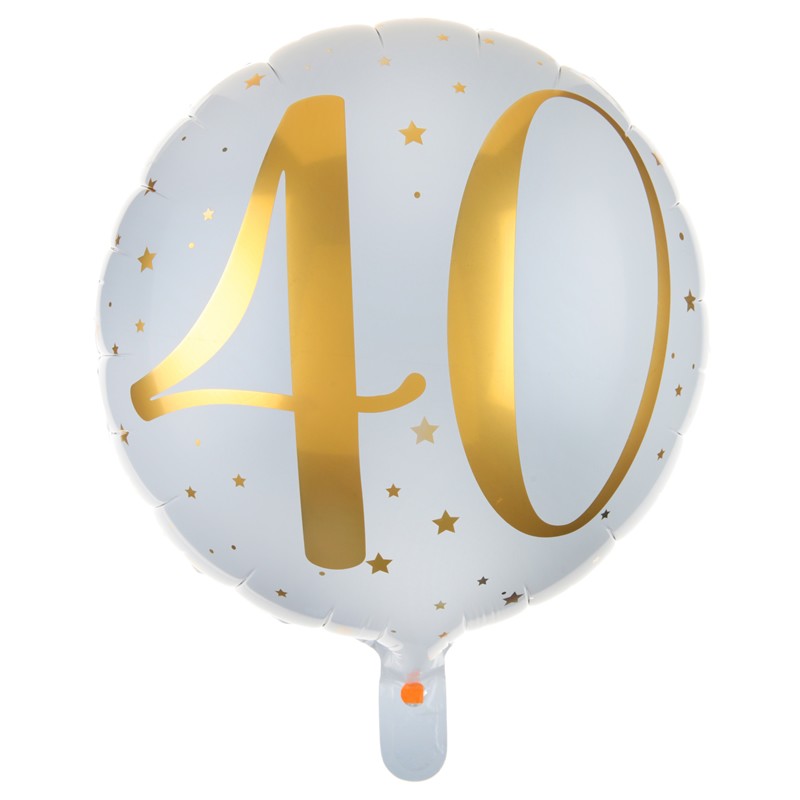 Ballon Mylar Anniversaire 40 Ans Blanc Et Or Atypique Dragees Anahita