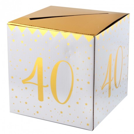 Tirelire Anniversaire 40 ans blanc et or conserve avec style les enveloppes-cadeaux laissées par vos invités.