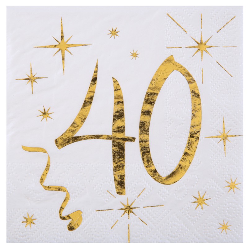 Serviettes Anniversaire 40 Ans Blanc Et Or Fun Dragees Anahita