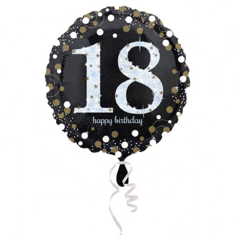 8 Ballons Anniversaire 18 ans Or et Noir - Décoration de fête