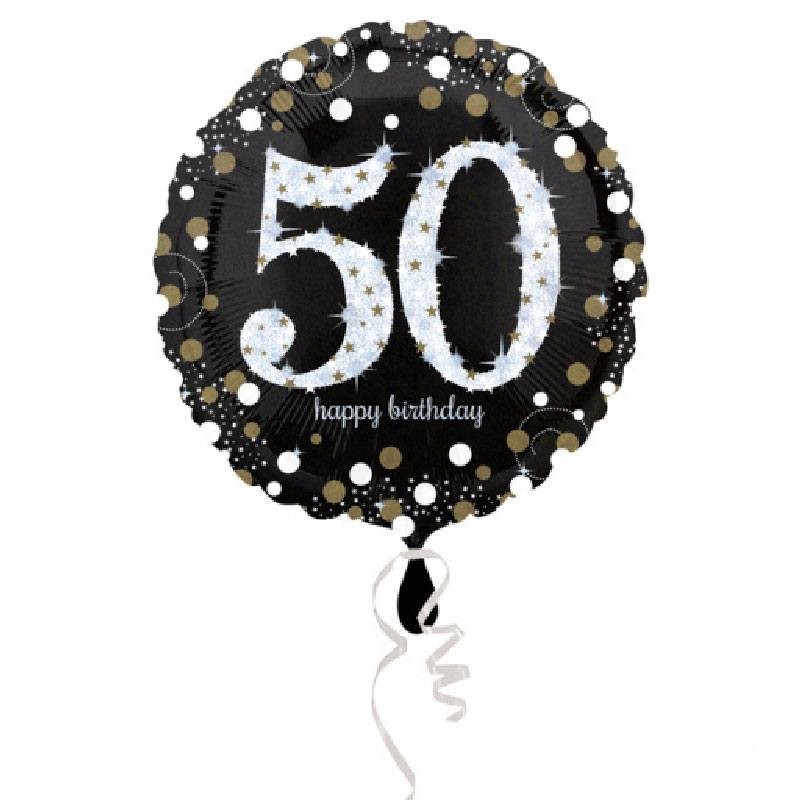Ballon mylar Anniversaire 50 ans noir et or - Dragées Anahita.