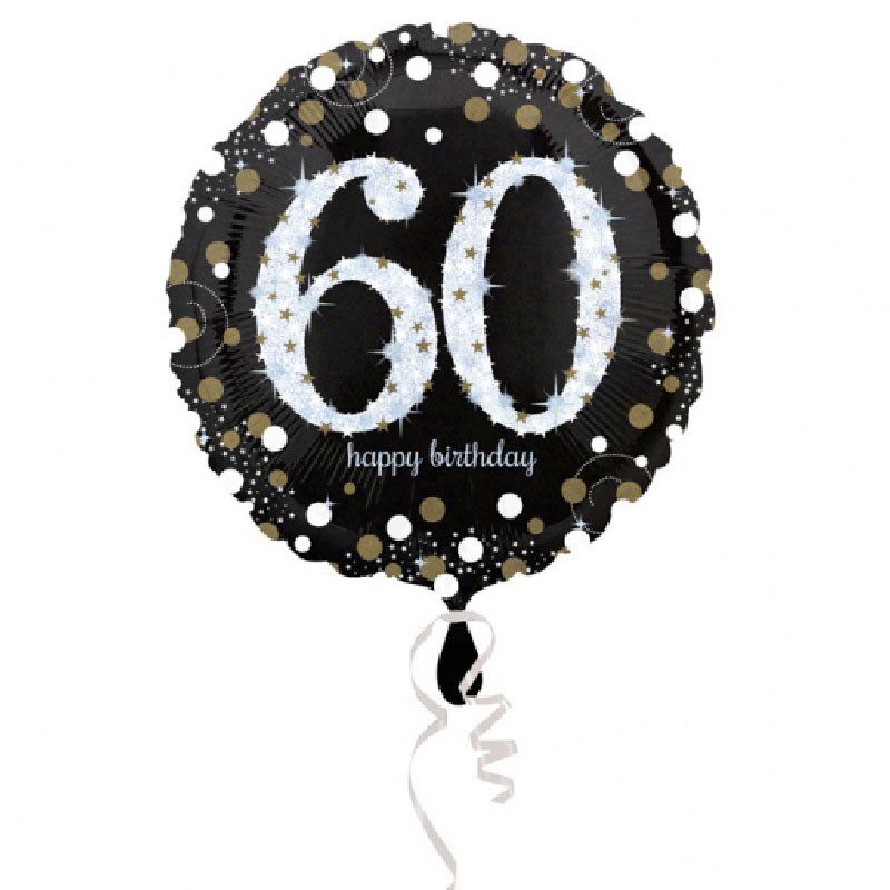 Ballon Mylar Anniversaire 60 Ans Noir Et Or Dragees Anahita