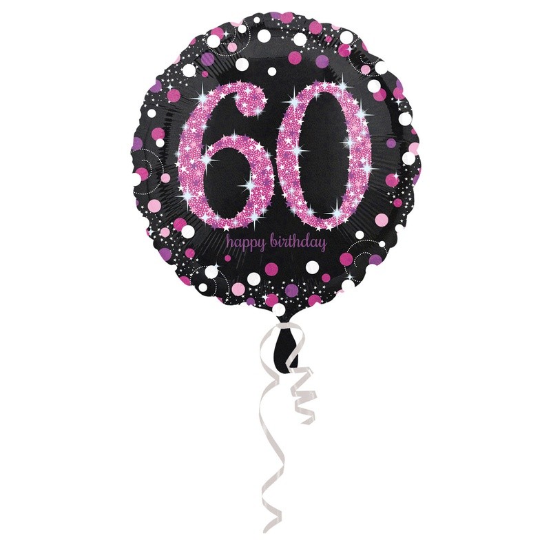 Ballon Mylar Anniversaire 60 Ans Noir Et Fuchsia Dragees Anahita