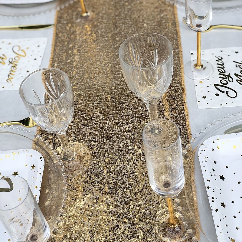 Chemin de table avec sequins décoratifs dorés or REF/7035