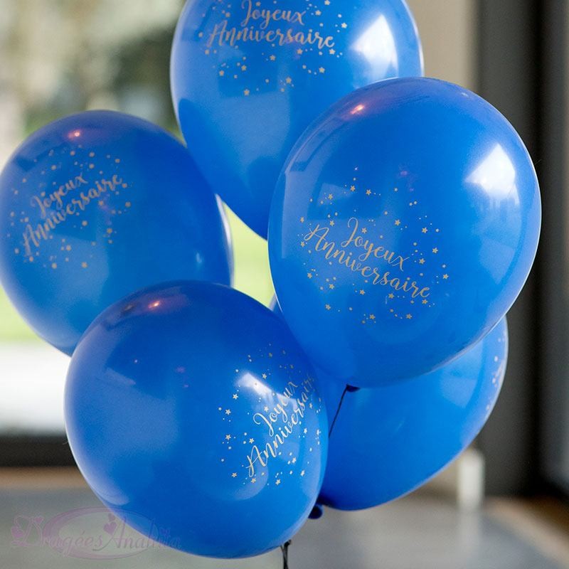 10 Ballons Joyeux Anniversaire Annikids - Bleu marine
