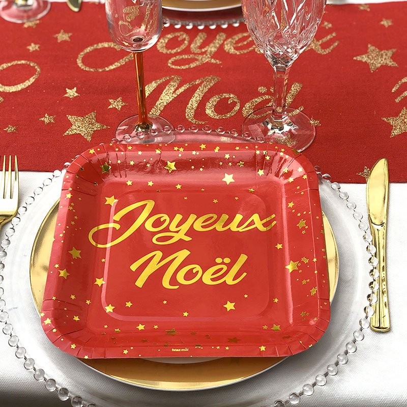 10 Assiettes en carton Joyeux Noël blanc et rouge métallisé 18 cm -  Vegaooparty