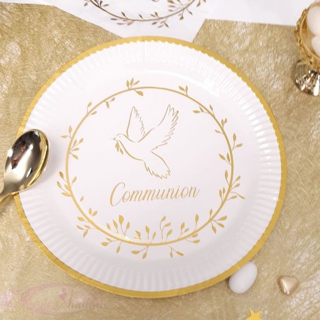 10 assiettes communion Blanche et Or