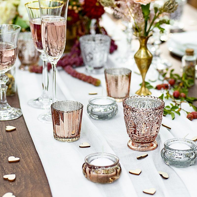 Photophore Broom en verre rose gold , decoration de mariage - Badaboum