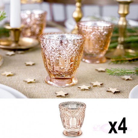 4 Bougeoirs Rose Gold en verre