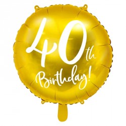Ballon aluminium 40 ans Joyeux Anniversaire Blanc et Or pas cher