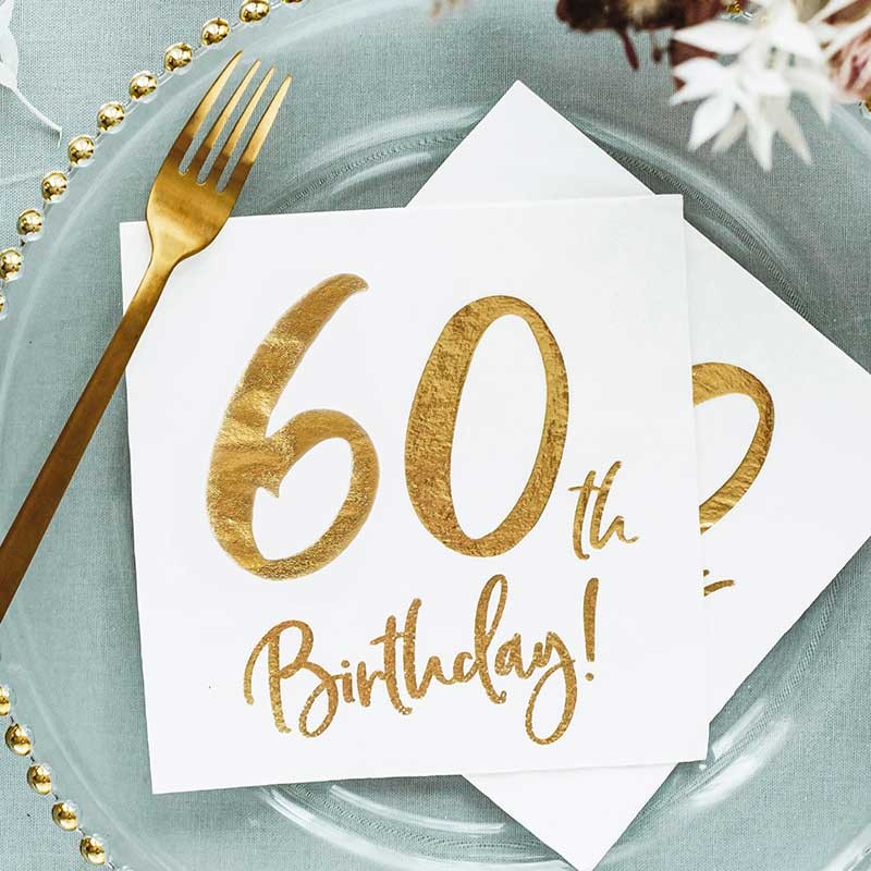 Serviette de table pour anniversaire 60 ans REF/STAM00OR06