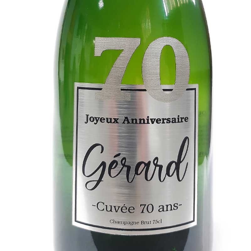 Personnalisation de Champagne Anniversaire 70 ans Argent - Dragées Anahita
