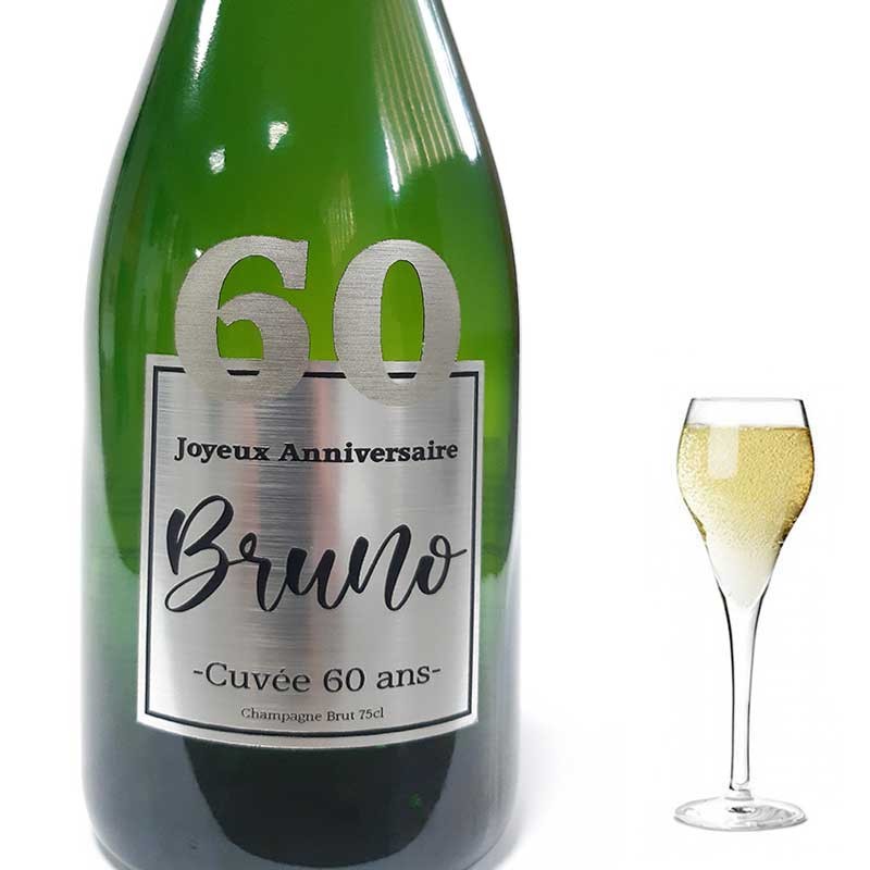 Personnalisation De Champagne Anniversaire 60 Ans Argent Dragees Anahita