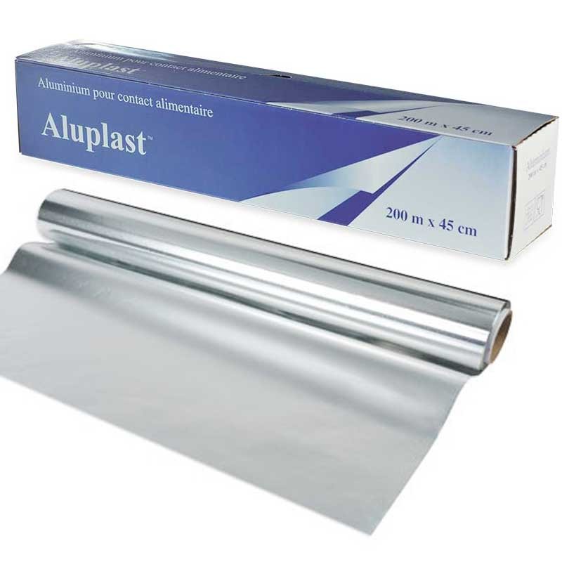 Rouleau papier aluminium alimentaire, boite distributrice 200 m x 45 cm