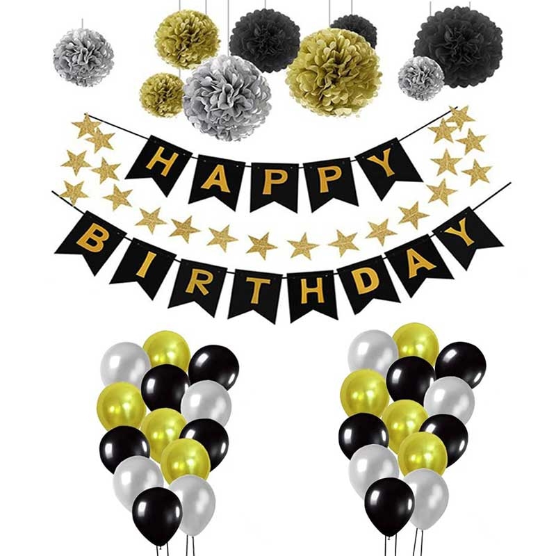 Ballon Etoile - Happy Birthday - Noir Et Or – La Boite à Dragées
