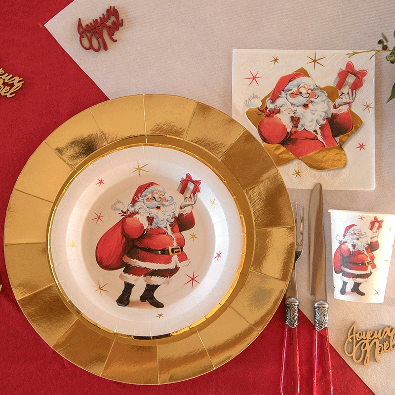 10 Assiettes Joyeux Noël rouge et or - Dragées Anahita