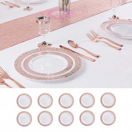 10 petites assiettes ajourée rose gold rigides réutilisables 19cm