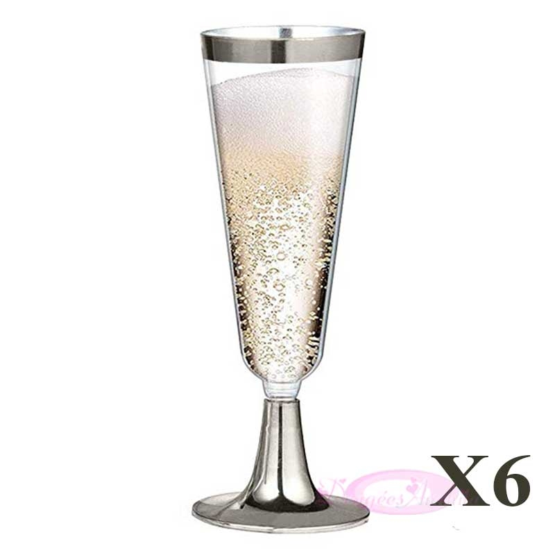 Flutes à Champagne Plastique Transparent Réutilisables x6