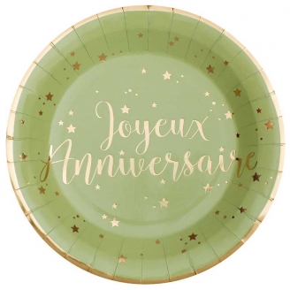 10 Assiettes jetables anniversaire Sauge