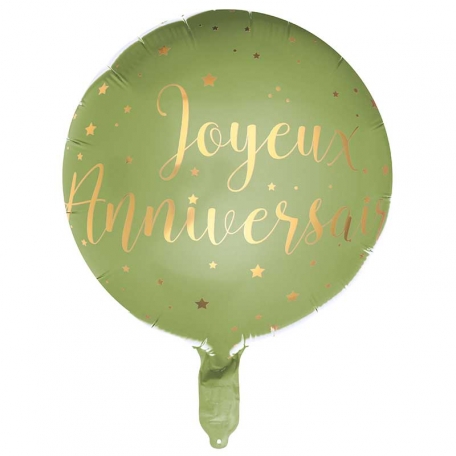 Ballon Alu Joyeux anniversaire Sauge