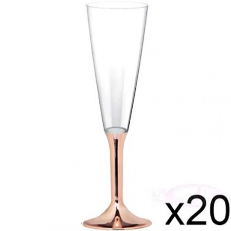 20 Flûtes à Champagne plastique rose gold (brillant) 16cl