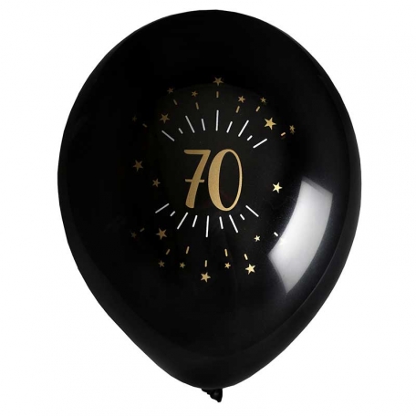 8 Ballons Anniversaire 70 ans Noir et Or