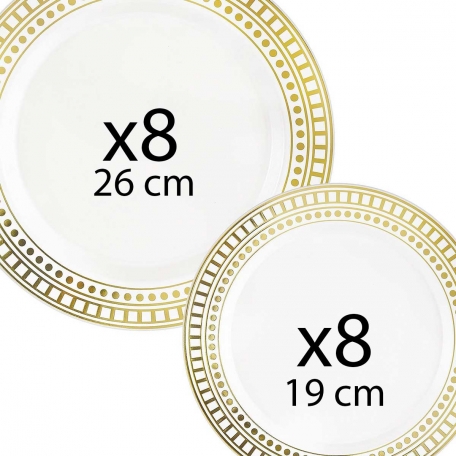 16 assiettes décor Or Louxor 8 grandes + 8 petites