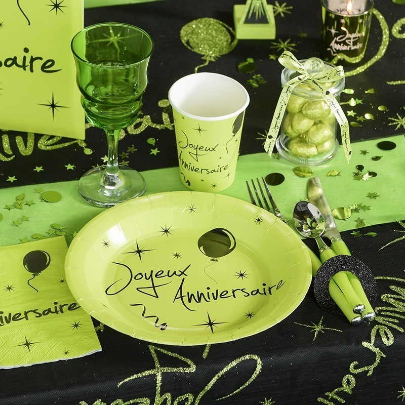 Assiettes en carton Joyeux Anniversaire Vert Sauge - Vaisselle jetable  anniversaire pas cher